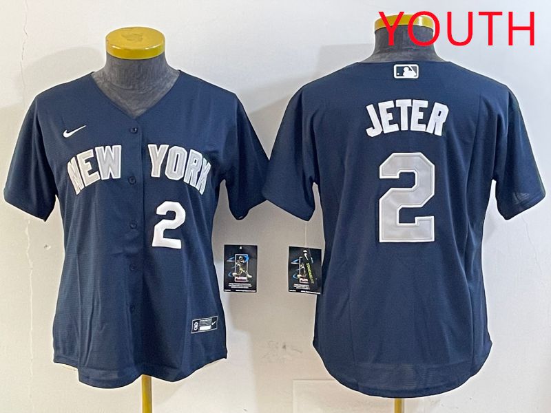 Youth New York Yankees #2 Jeter Blue Game 2025 Nike MLB Jersey style 2